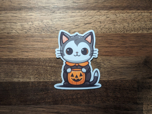Trick or Treat Cat Vinyl Sticker