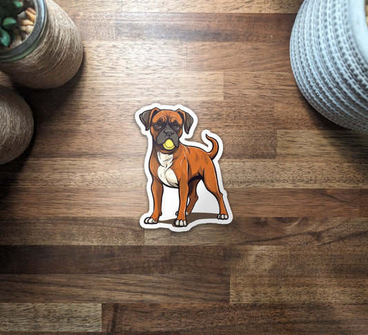 Boxer With Tennis Ball Vinyl Sticker