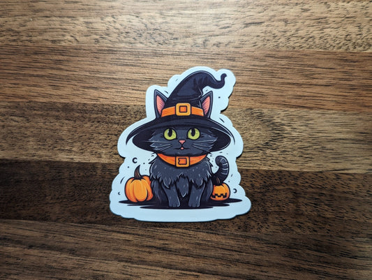 Cat Witch Halloween Vinyl Sticker