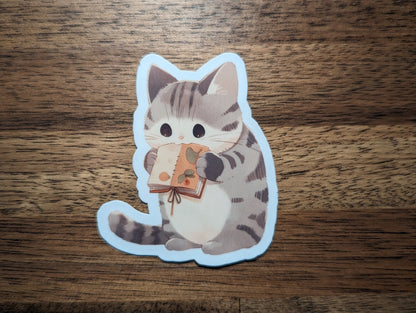 Cute Cats With Books Vinyl Stickers - Pack of 3