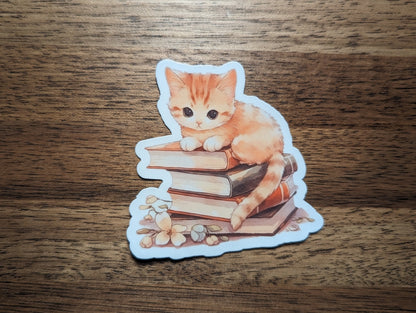 Cute Cats With Books Vinyl Stickers - Pack of 3