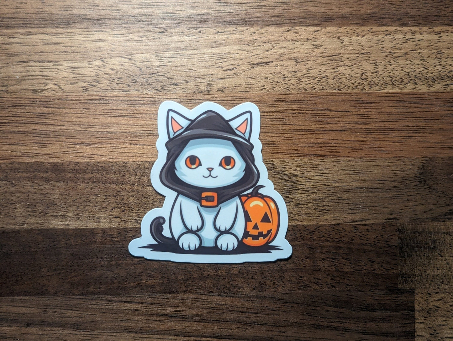 Hooded Cat Halloween Vinyl Sticker