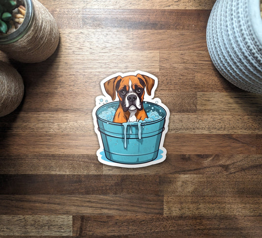 Boxer In Bath Vinyl Sticker